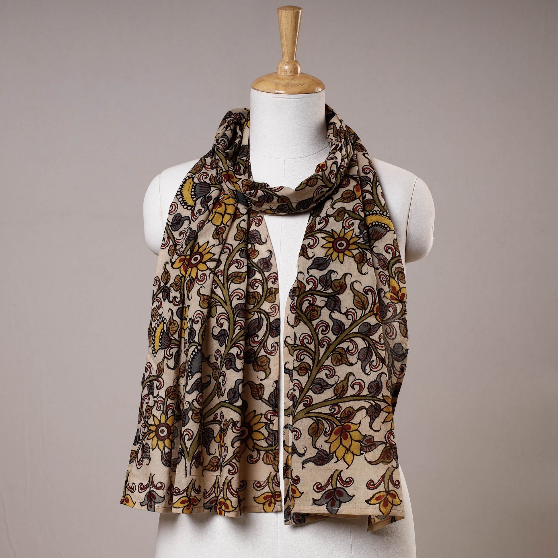 Beige - Handpainted Kalamkari Cotton Stole
