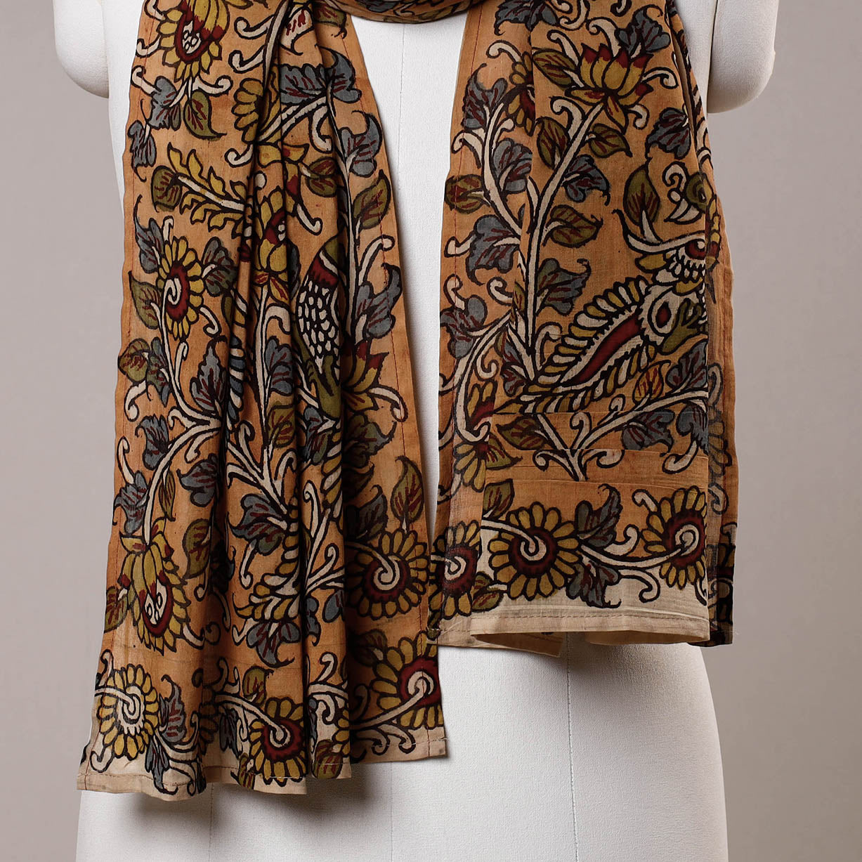 Brown - Handpainted Kalamkari Cotton Stole