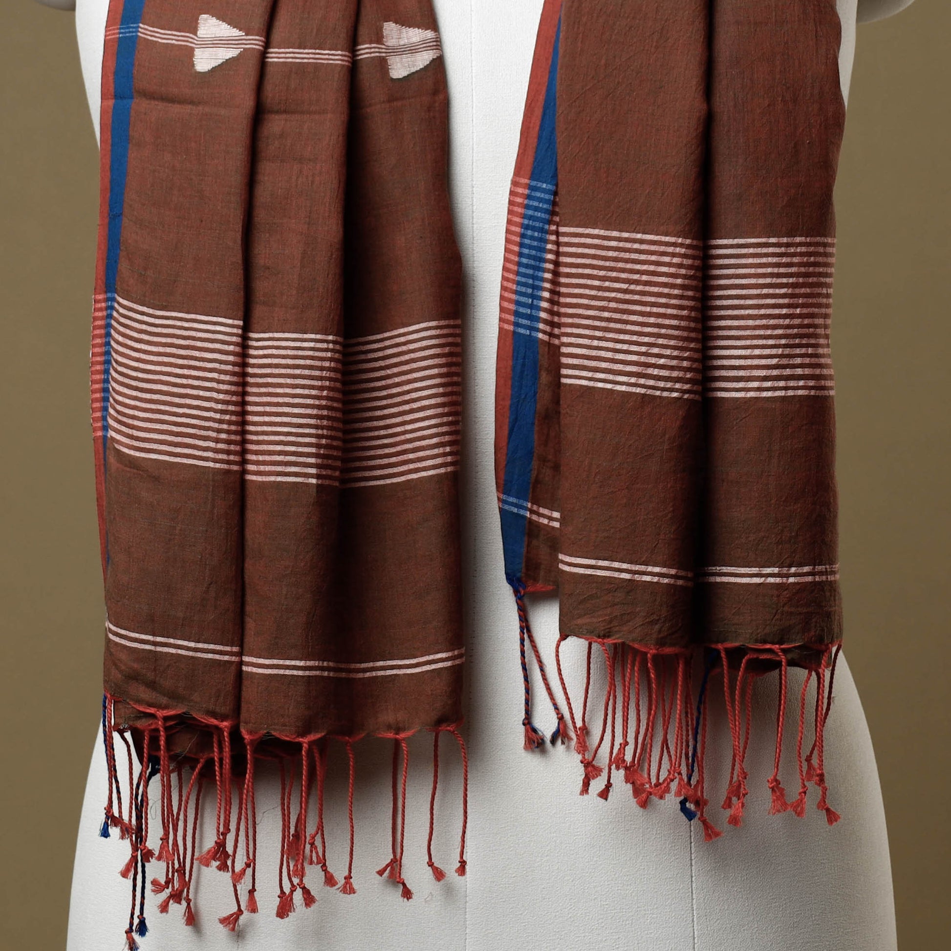 Brown - Bengal Jamdani Buti Handloom Cotton Stole