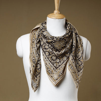 Black - Original Pedana Kalamkari Block Printed Cotton Scarf