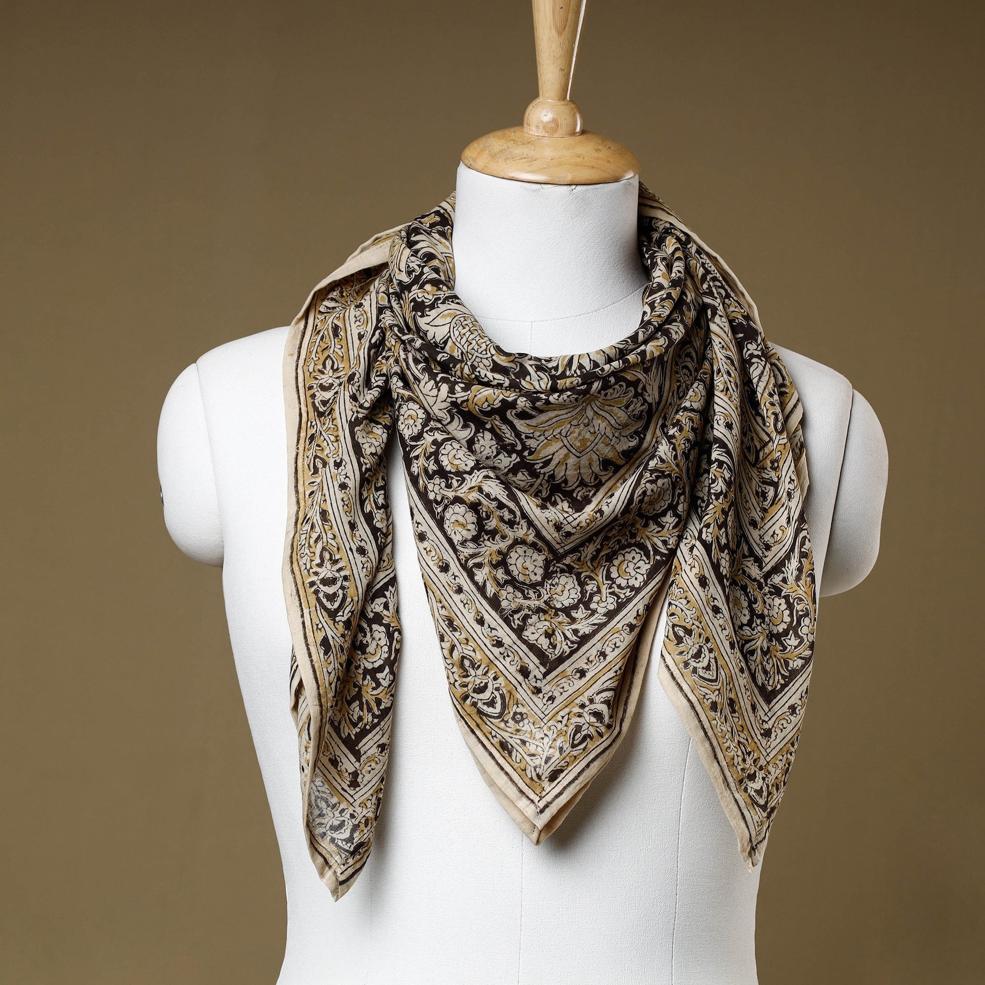 Black - Original Pedana Kalamkari Block Printed Cotton Scarf