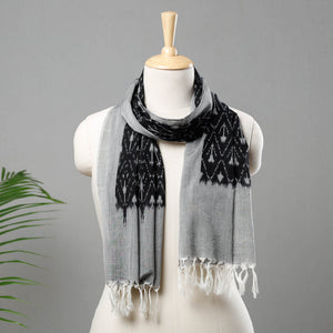 Black - Handloom Mercerized Cotton Pochampally Ikat Stole