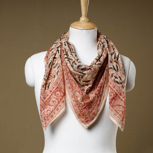 Beige - Original Pedana Kalamkari Block Printed Cotton Scarf