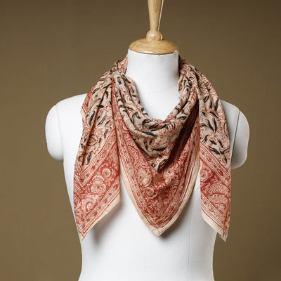 Beige - Original Pedana Kalamkari Block Printed Cotton Scarf