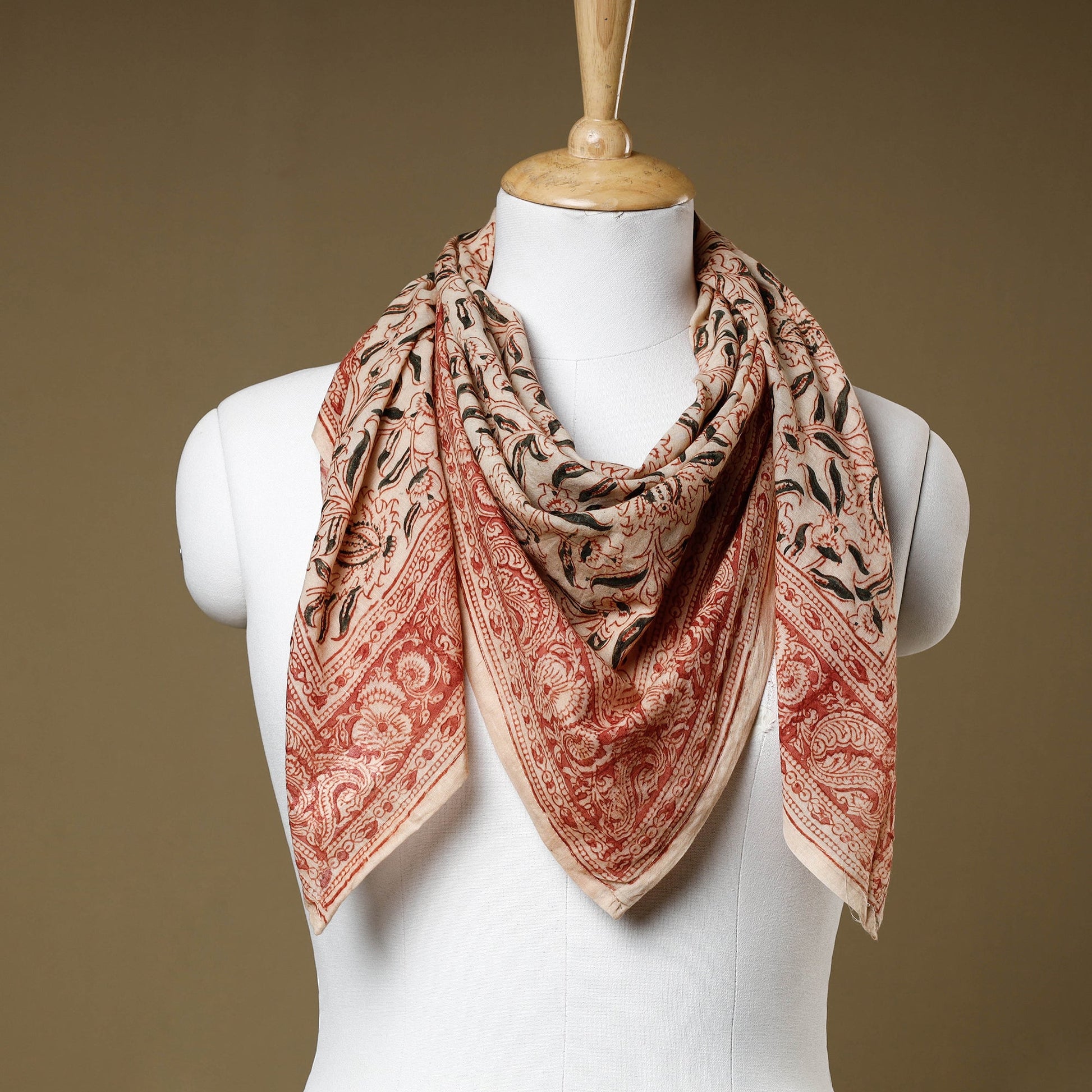 Beige - Original Pedana Kalamkari Block Printed Cotton Scarf