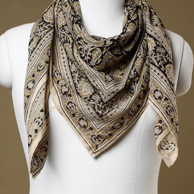 Black - Original Pedana Kalamkari Block Printed Cotton Scarf