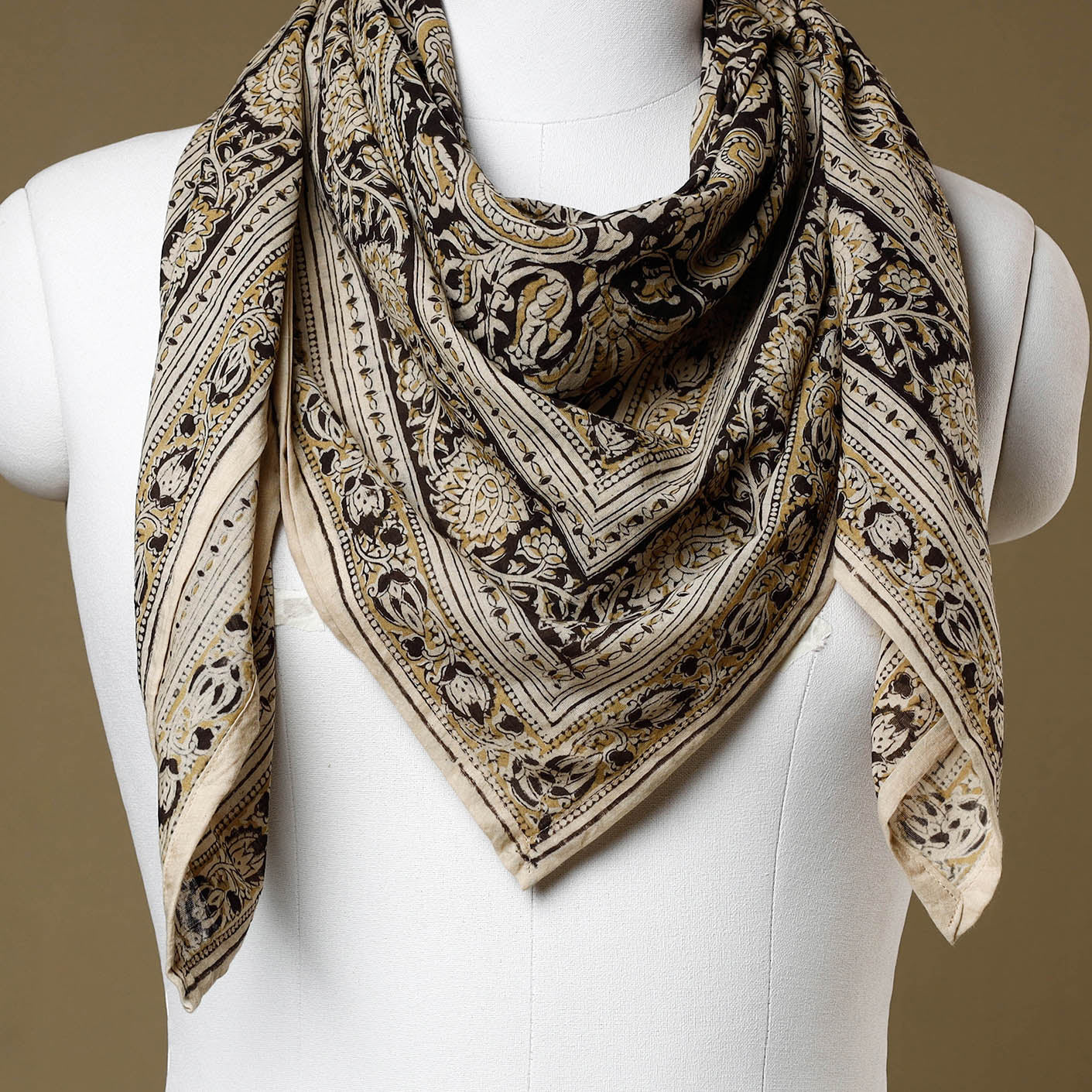 Black - Original Pedana Kalamkari Block Printed Cotton Scarf