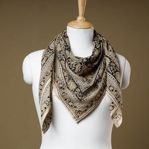Black - Original Pedana Kalamkari Block Printed Cotton Scarf