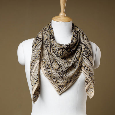Black - Original Pedana Kalamkari Block Printed Cotton Scarf