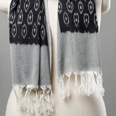 Black - Handloom Mul Cotton Pochampally Ikat Stole