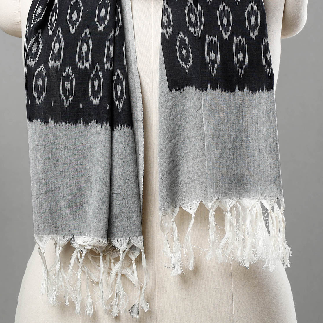 Black - Handloom Mul Cotton Pochampally Ikat Stole