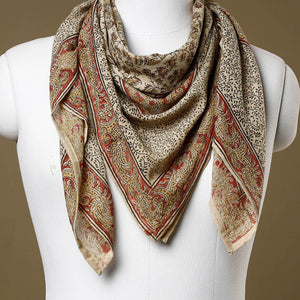 Beige - Original Pedana Kalamkari Block Printed Cotton Scarf