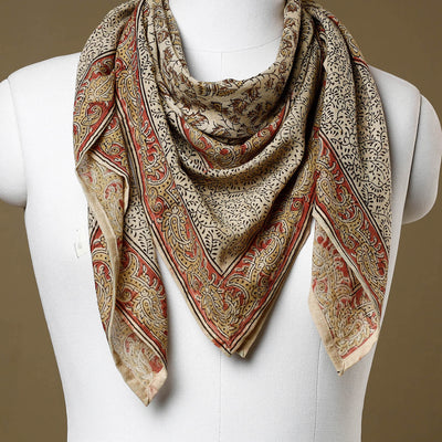 Beige - Original Pedana Kalamkari Block Printed Cotton Scarf