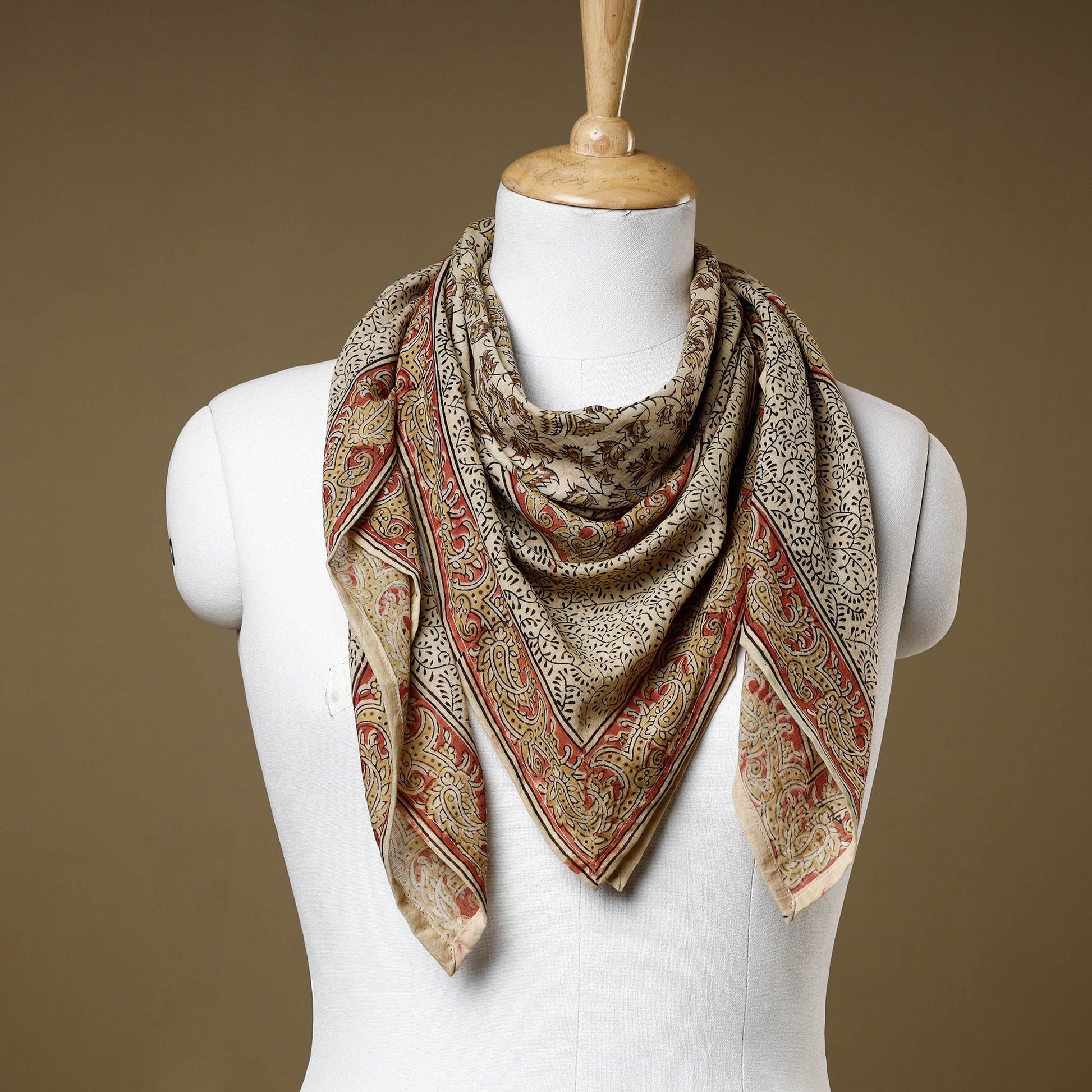 Beige - Original Pedana Kalamkari Block Printed Cotton Scarf