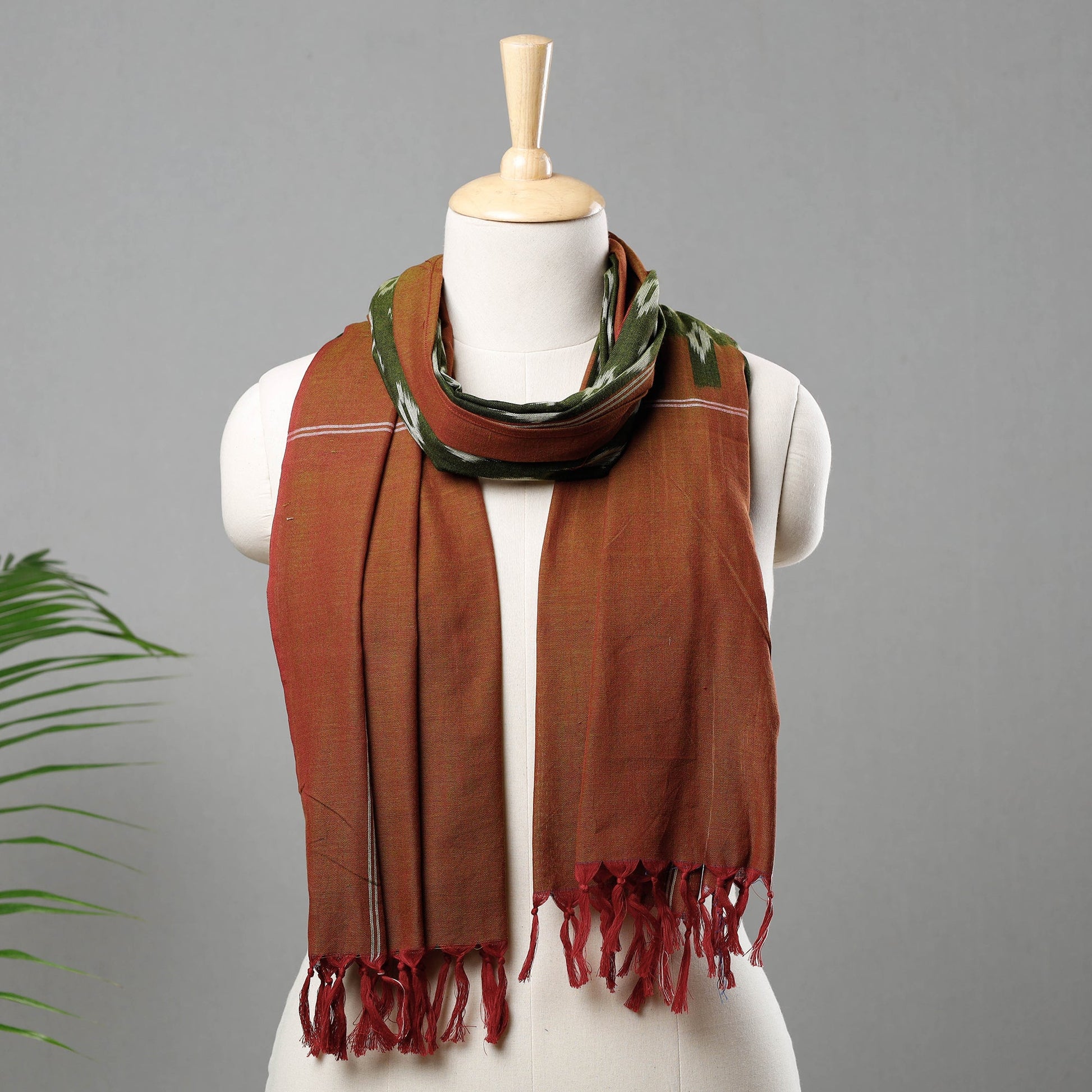 Brown - Handloom Cotton Pochampally Ikat Stole