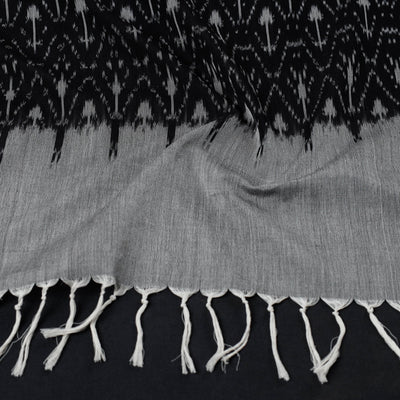 Black - Handloom Mercerized Cotton Pochampally Ikat Stole