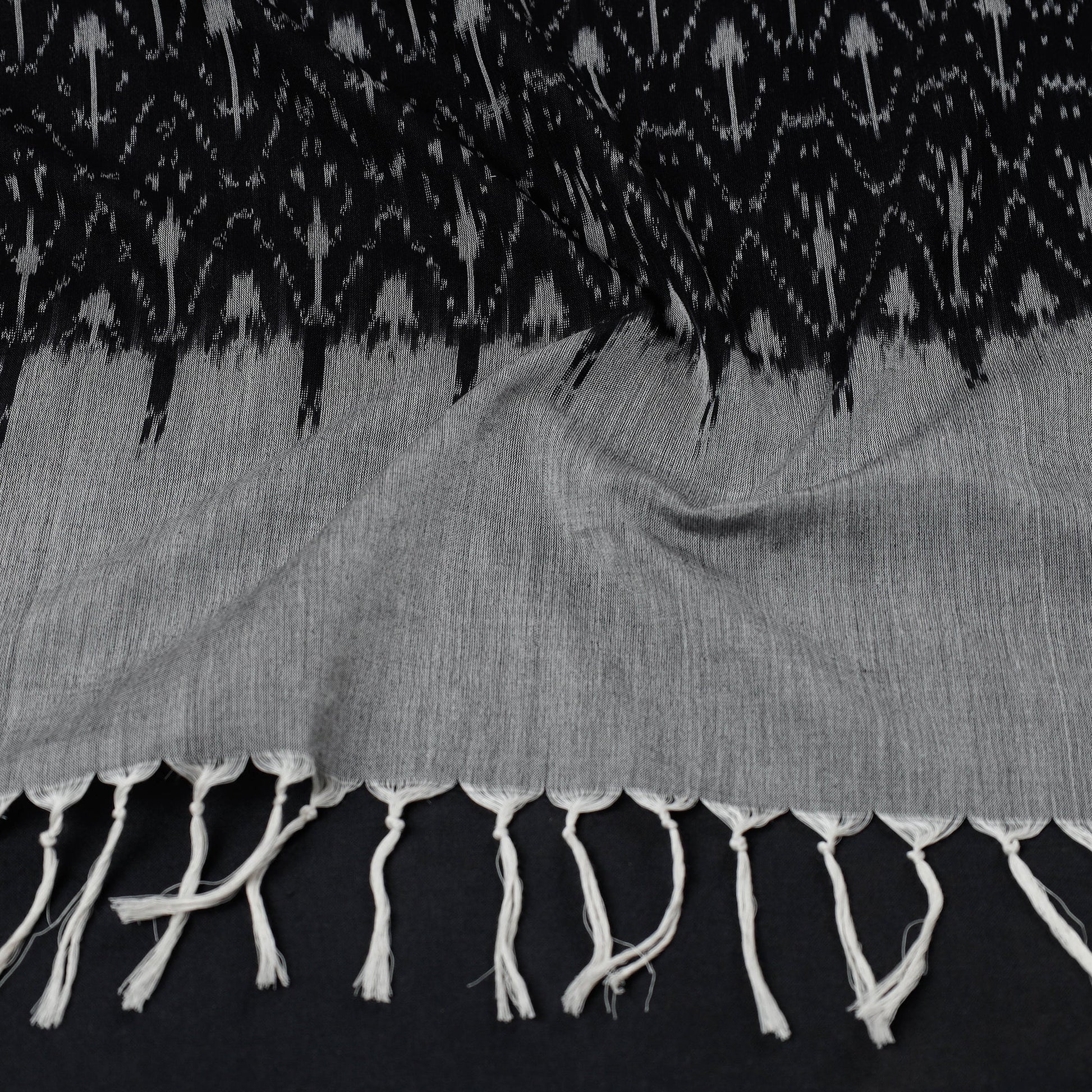 Black - Handloom Mercerized Cotton Pochampally Ikat Stole