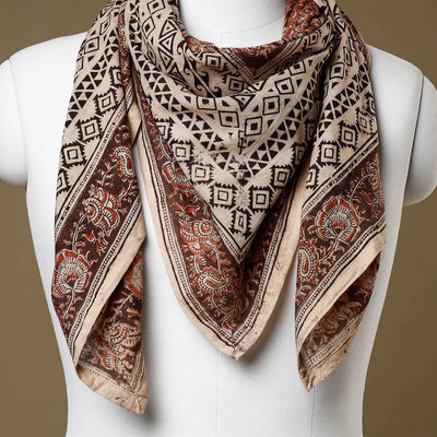 Beige - Original Pedana Kalamkari Block Printed Cotton Scarf