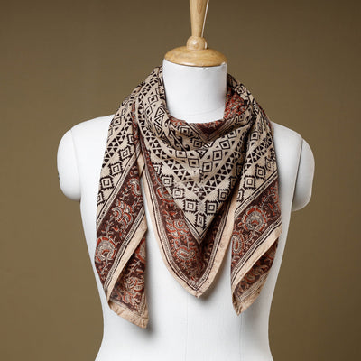 Beige - Original Pedana Kalamkari Block Printed Cotton Scarf
