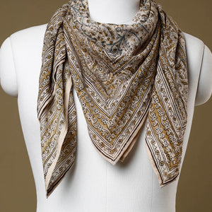 Beige - Original Pedana Kalamkari Block Printed Cotton Scarf