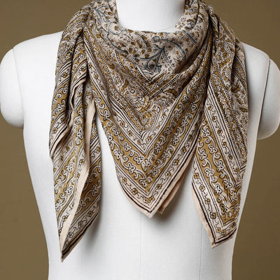 Beige - Original Pedana Kalamkari Block Printed Cotton Scarf