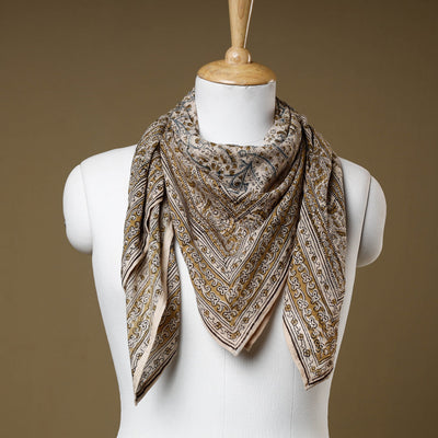 Beige - Original Pedana Kalamkari Block Printed Cotton Scarf