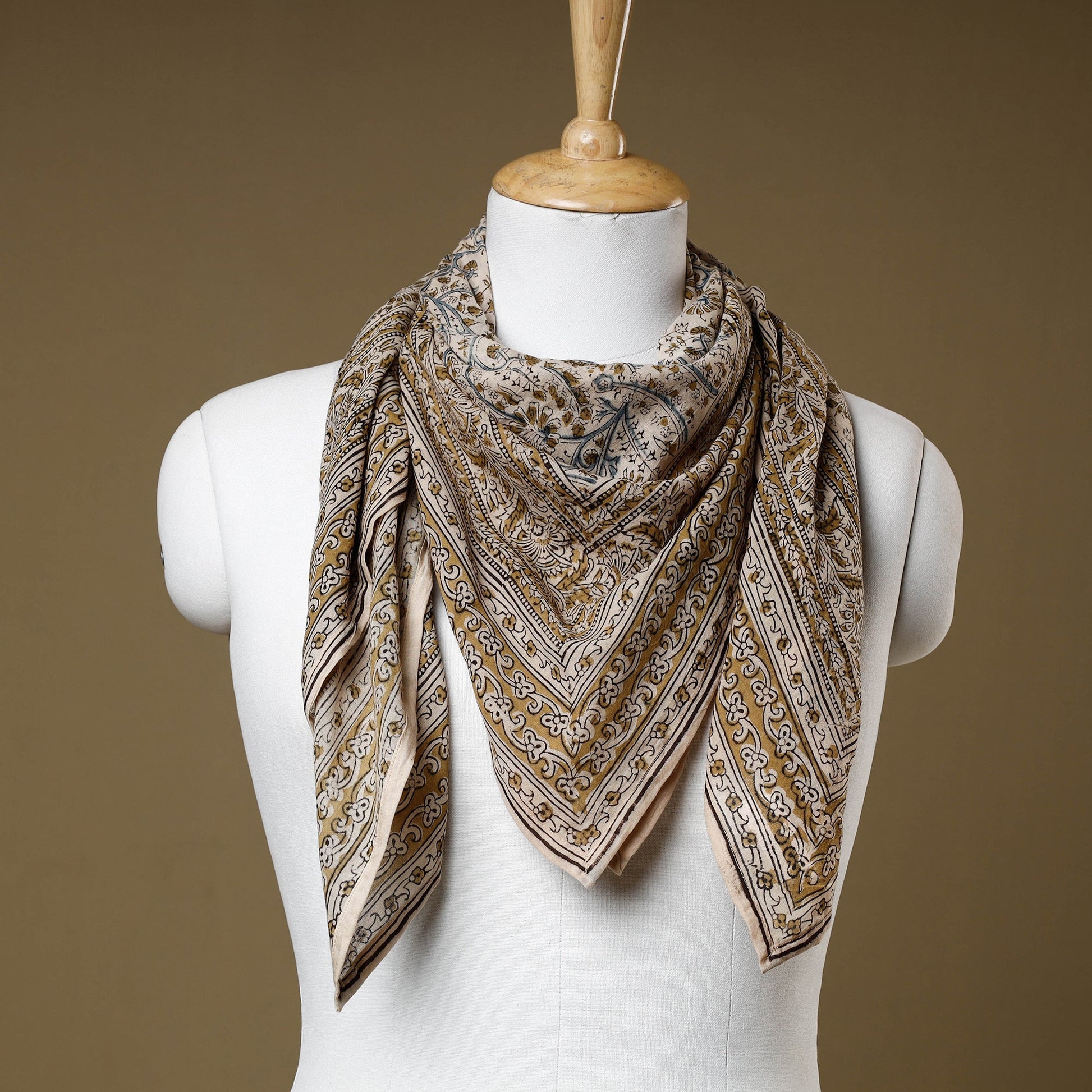 Beige - Original Pedana Kalamkari Block Printed Cotton Scarf