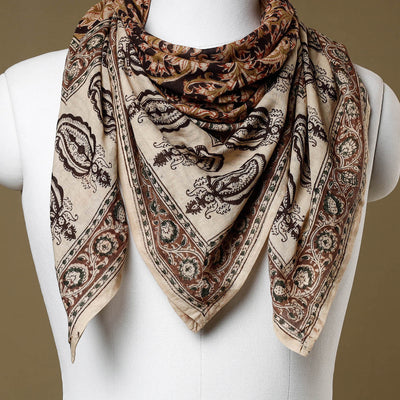 Black - Original Pedana Kalamkari Block Printed Cotton Scarf
