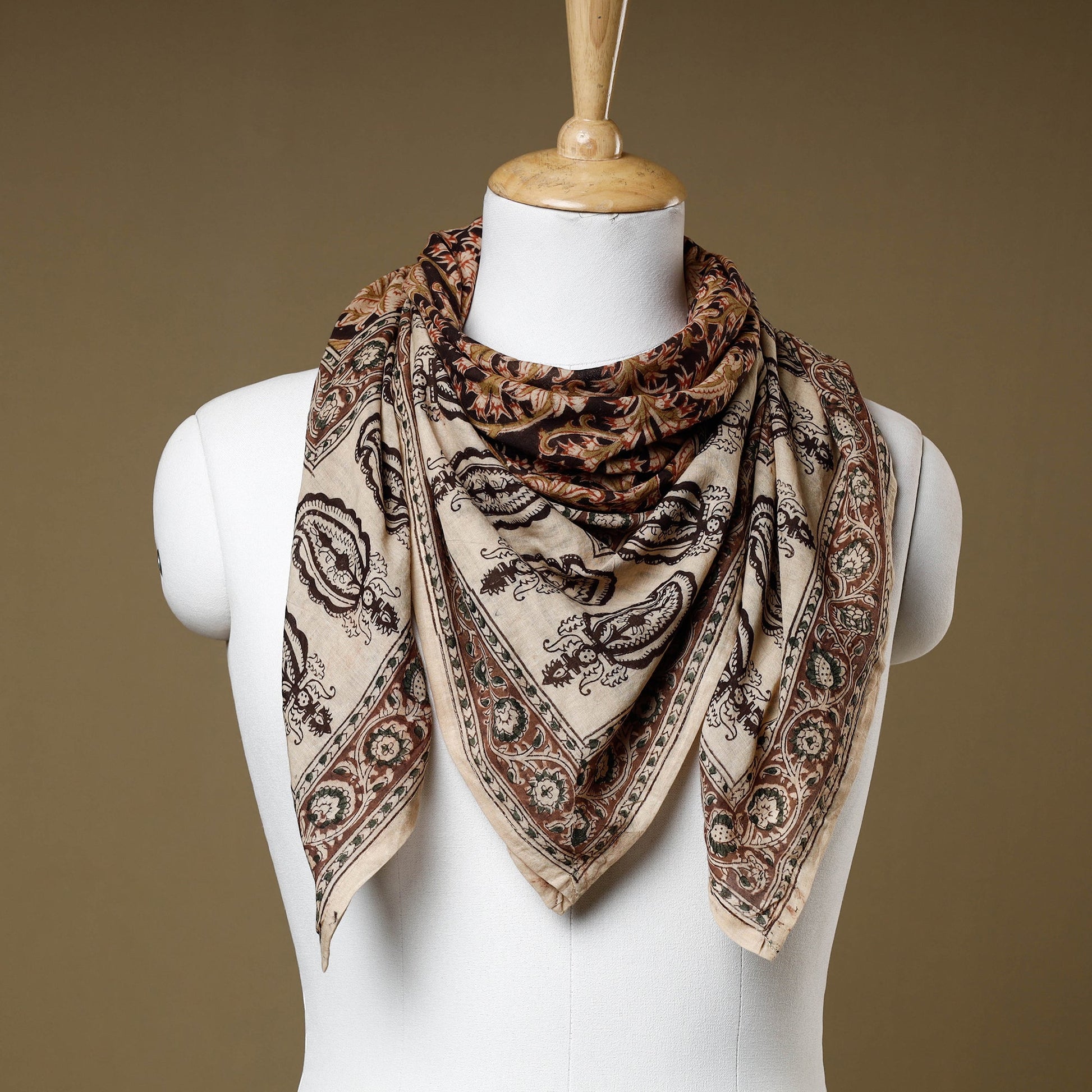 Black - Original Pedana Kalamkari Block Printed Cotton Scarf
