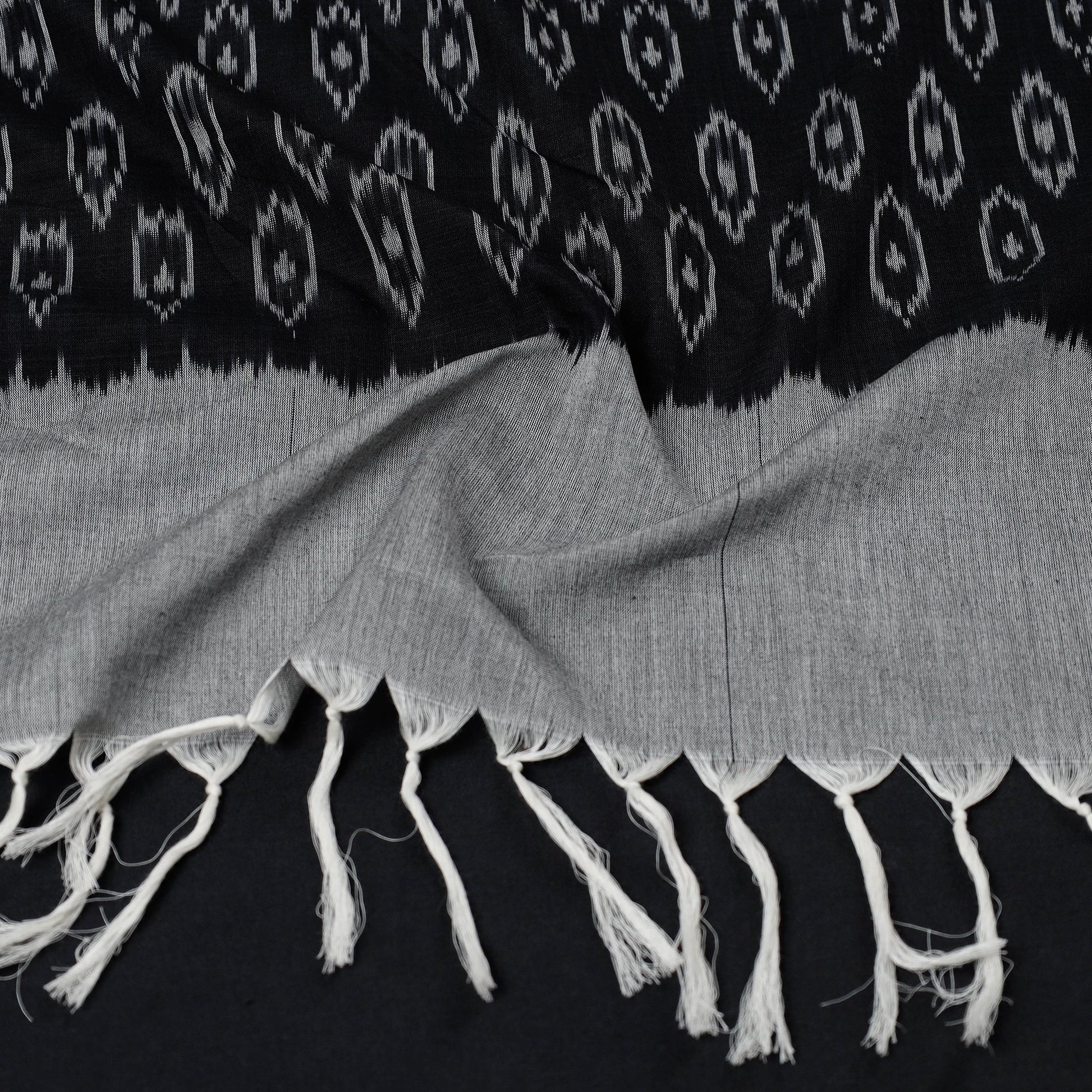 Black - Handloom Mul Cotton Pochampally Ikat Stole