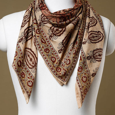 Brown - Original Pedana Kalamkari Block Printed Cotton Scarf