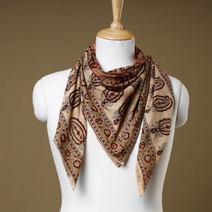 Brown - Original Pedana Kalamkari Block Printed Cotton Scarf