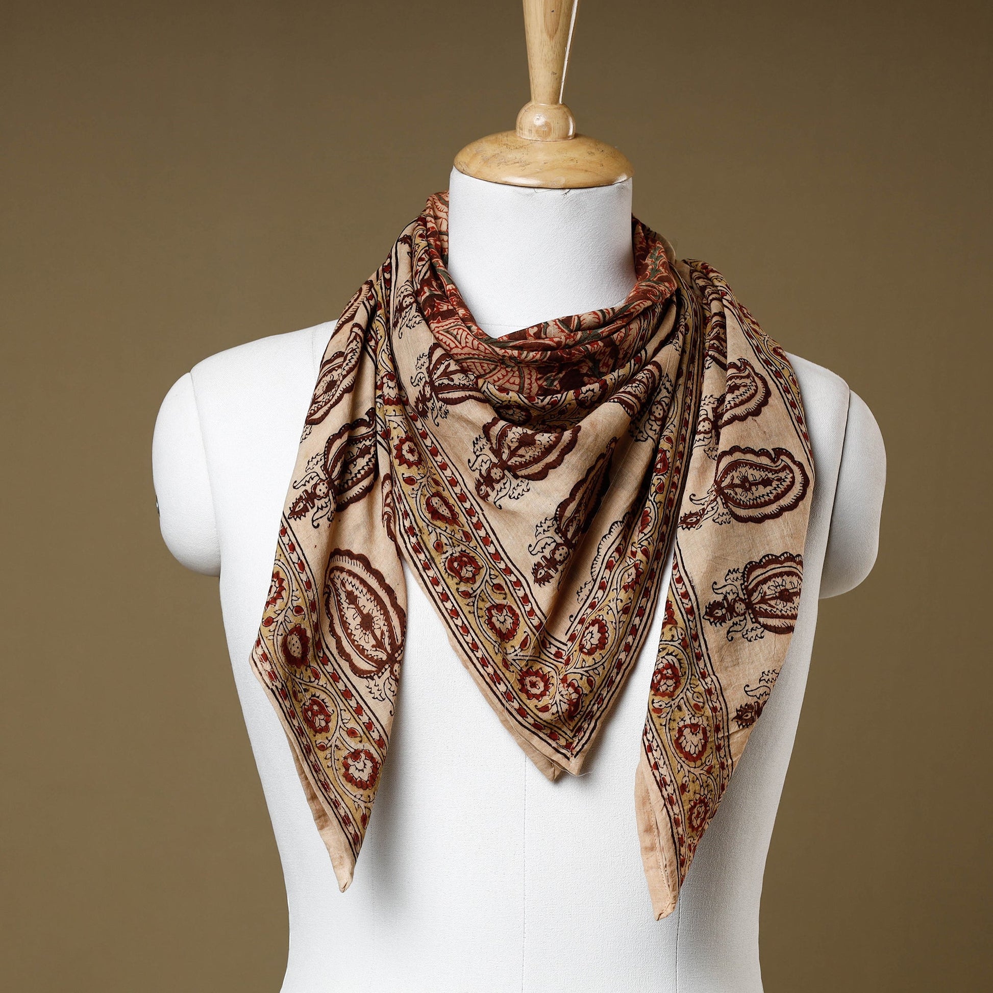 Brown - Original Pedana Kalamkari Block Printed Cotton Scarf