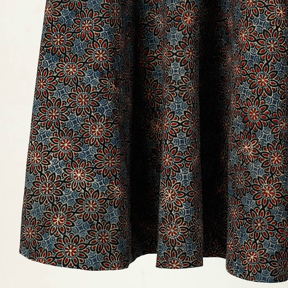 Blue - Ajrakh Block Printed Cotton Wrap Around Skirt