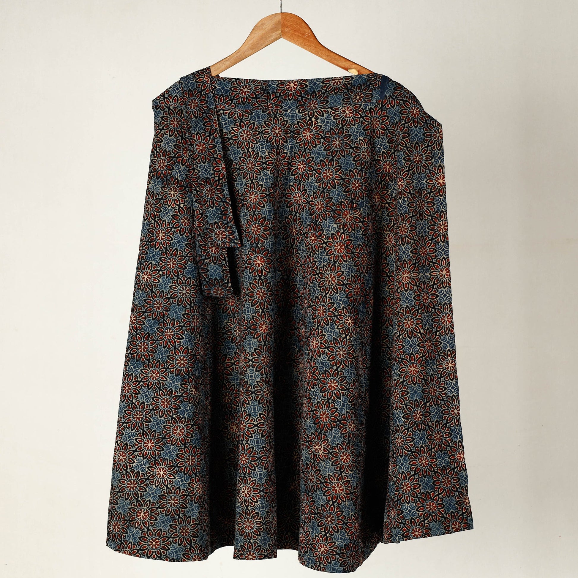 Blue - Ajrakh Block Printed Cotton Wrap Around Skirt