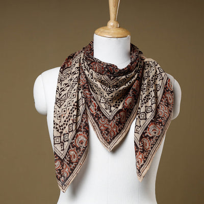 Black - Original Pedana Kalamkari Block Printed Cotton Scarf