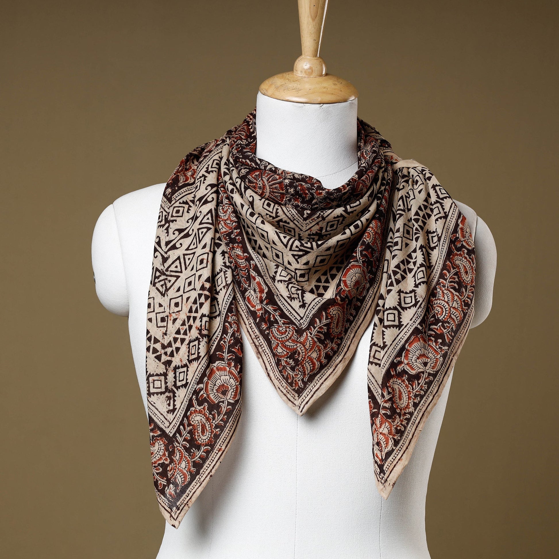 Black - Original Pedana Kalamkari Block Printed Cotton Scarf