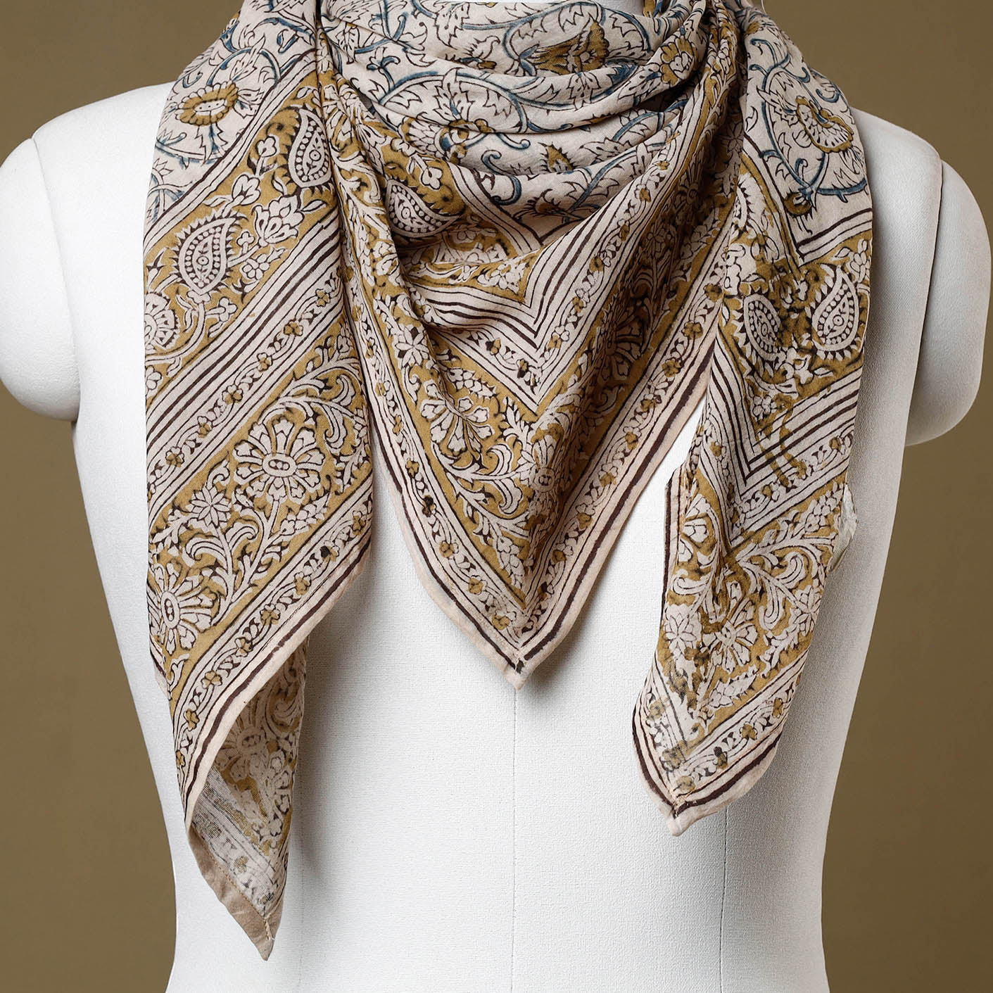 Beige - Original Pedana Kalamkari Block Printed Cotton Scarf