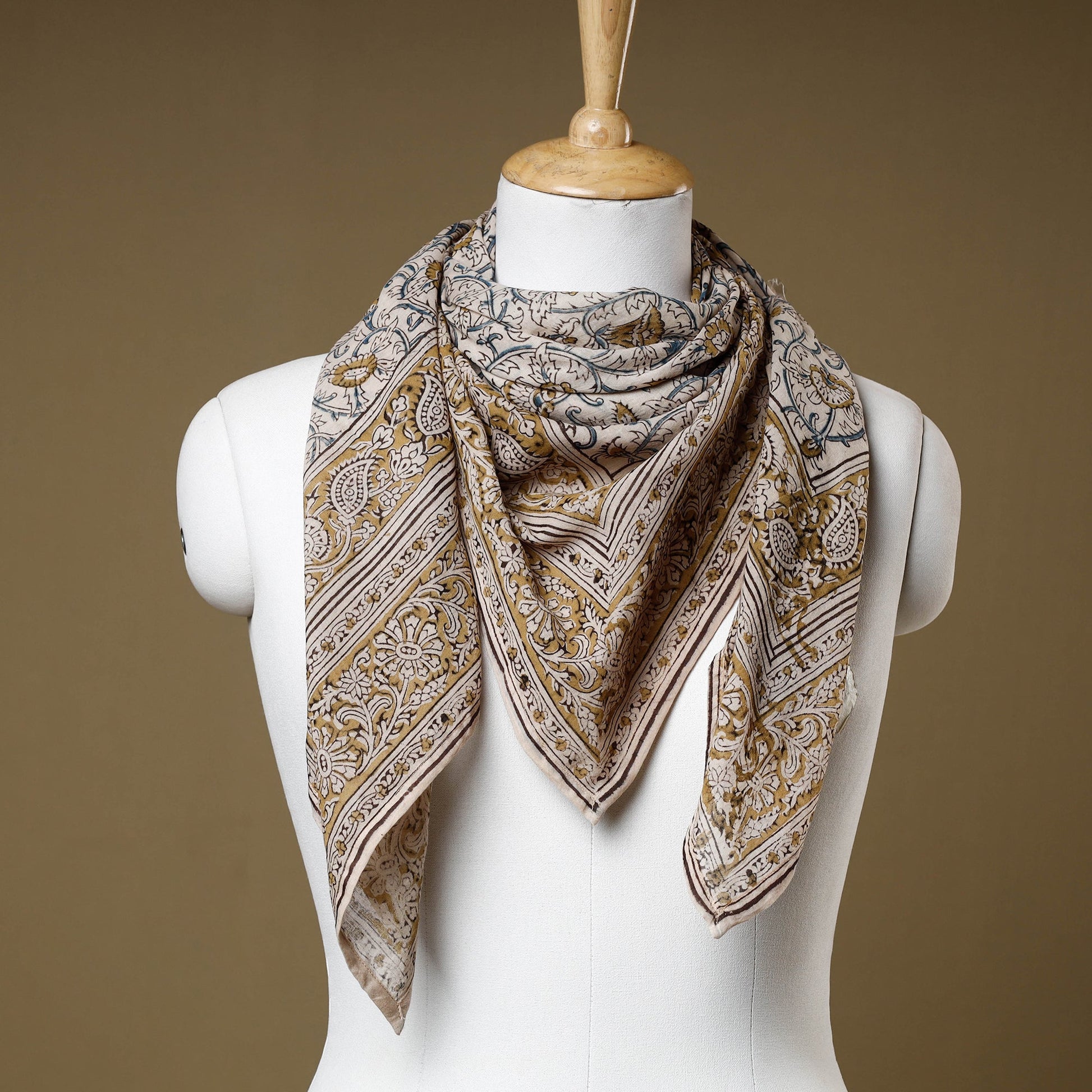 Beige - Original Pedana Kalamkari Block Printed Cotton Scarf