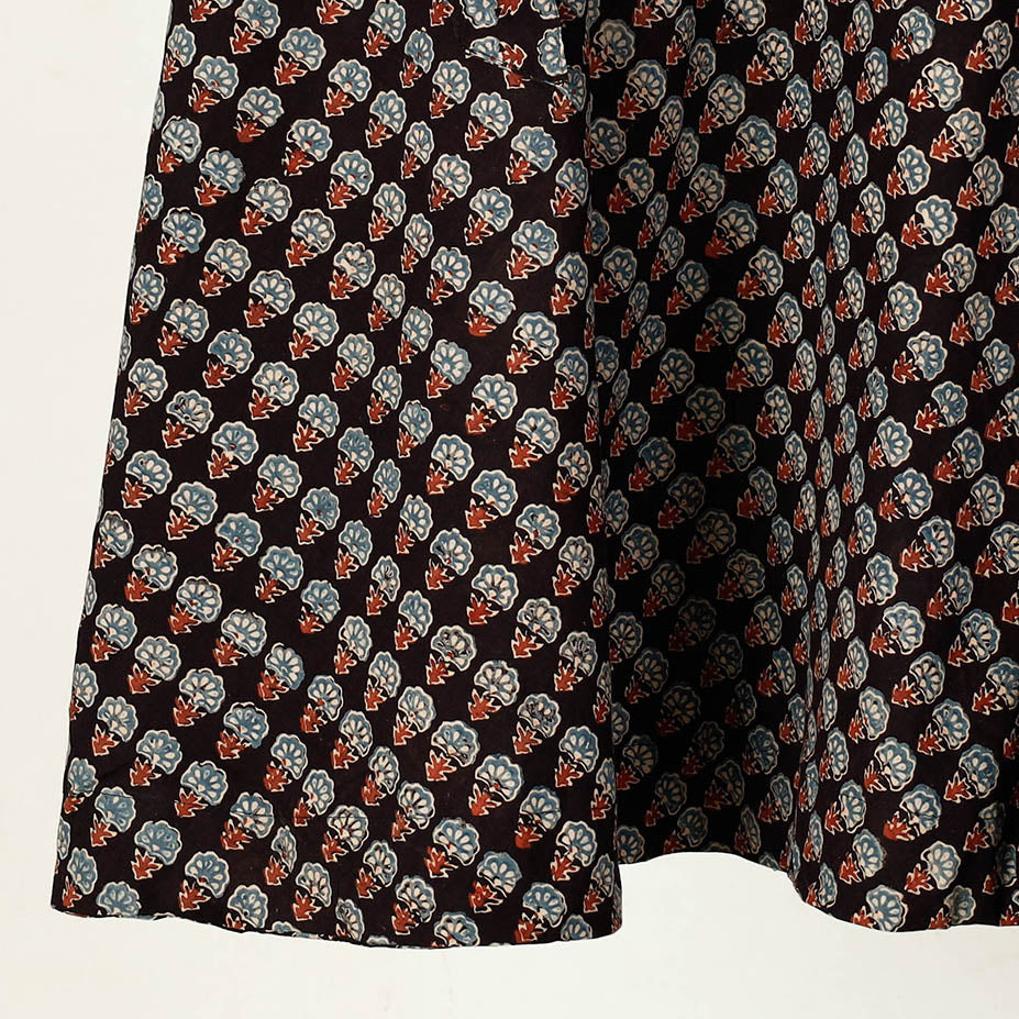 Black - Ajrakh Block Printed Cotton Wrap Around Skirt