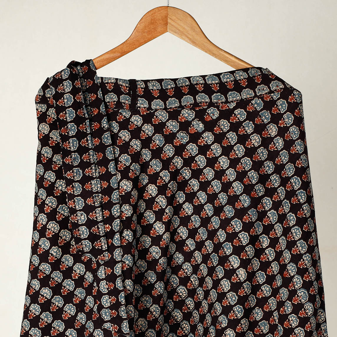 Black - Ajrakh Block Printed Cotton Wrap Around Skirt