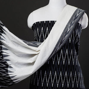 Black - 3pc Pochampally Ikat Weave Cotton Suit Material Set