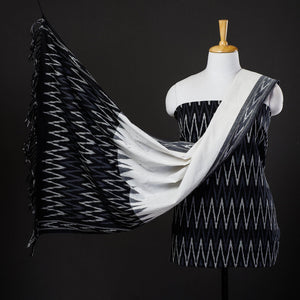Black - 3pc Pochampally Ikat Weave Cotton Suit Material Set