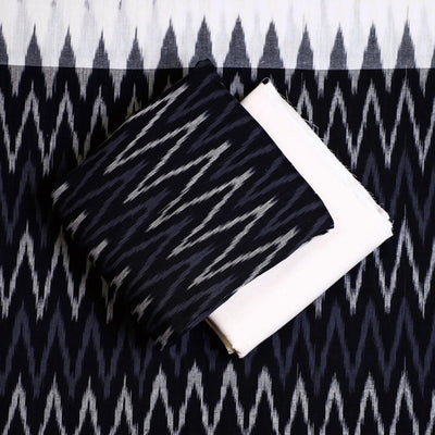Black - 3pc Pochampally Ikat Weave Cotton Suit Material Set