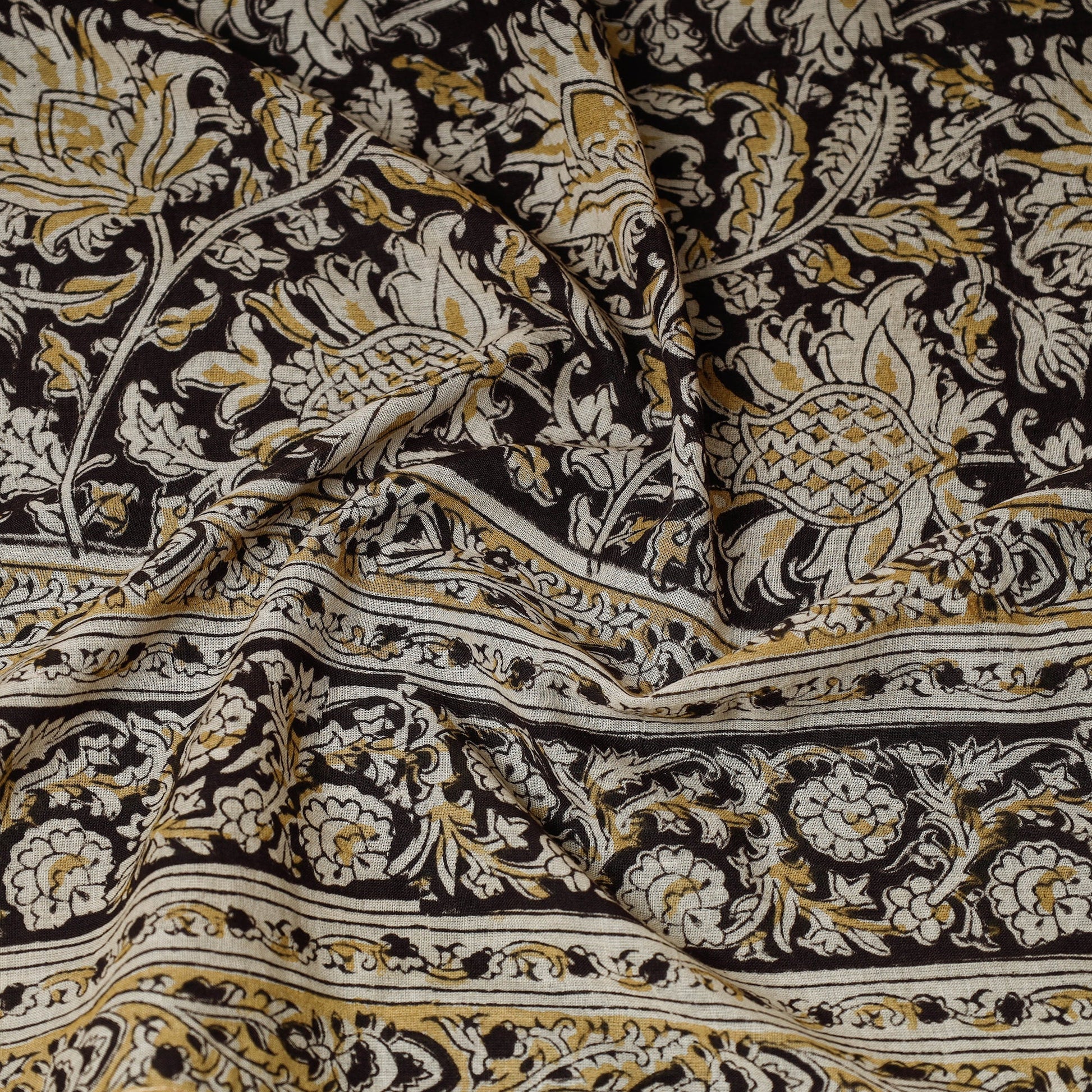 Black - Original Pedana Kalamkari Block Printed Cotton Scarf