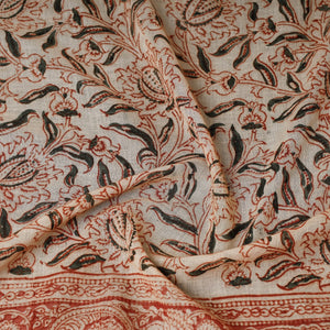 Beige - Original Pedana Kalamkari Block Printed Cotton Scarf