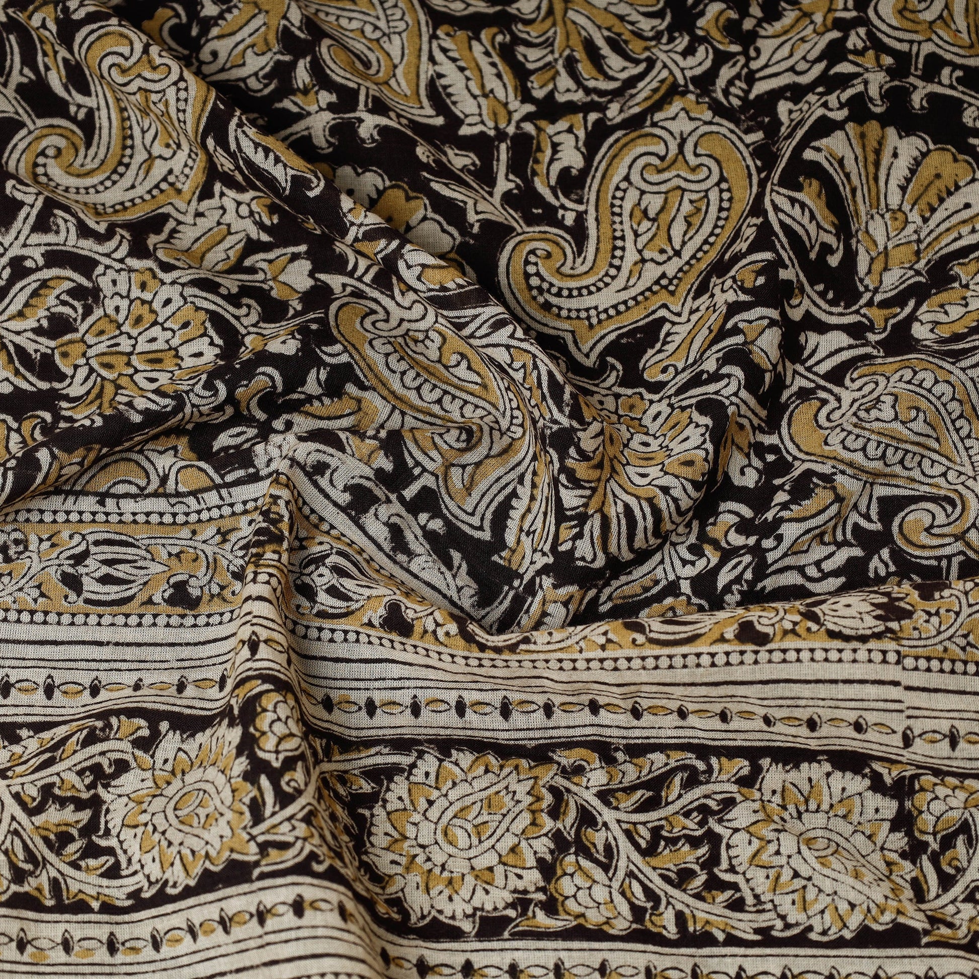Black - Original Pedana Kalamkari Block Printed Cotton Scarf