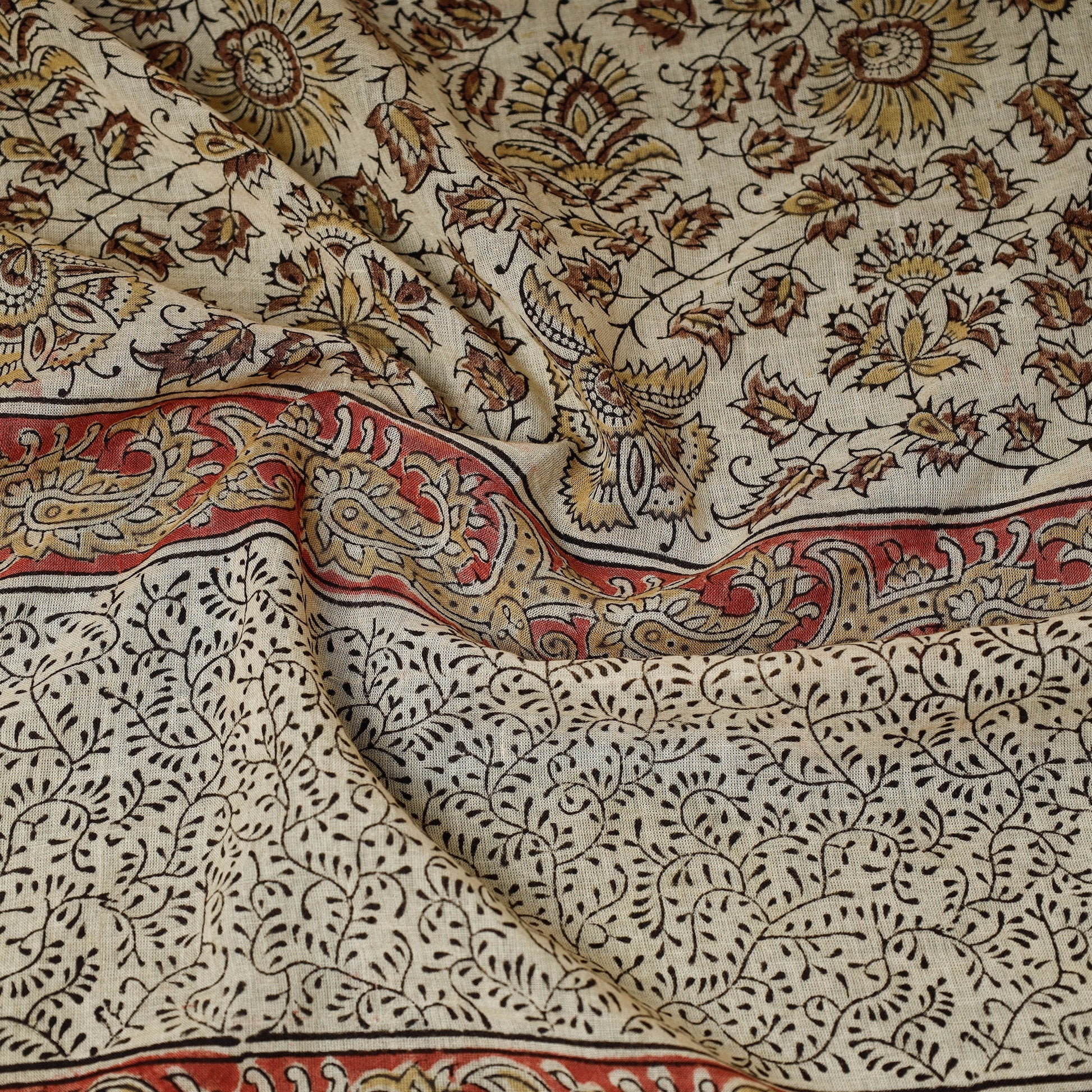 Beige - Original Pedana Kalamkari Block Printed Cotton Scarf