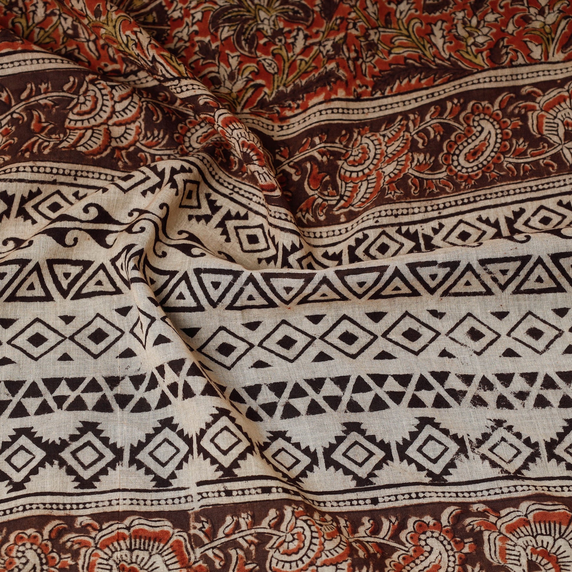 Beige - Original Pedana Kalamkari Block Printed Cotton Scarf