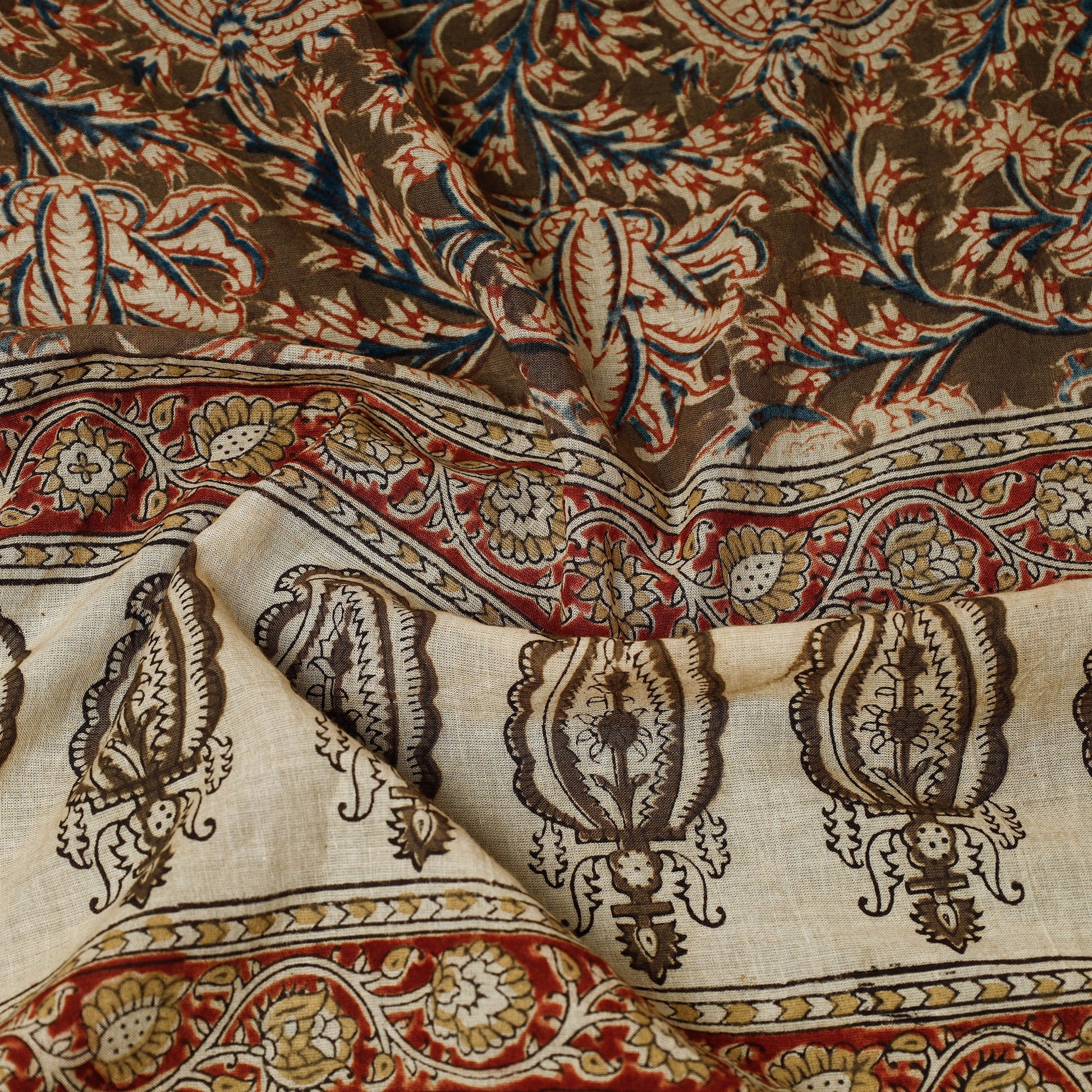 Brown - Original Pedana Kalamkari Block Printed Cotton Scarf